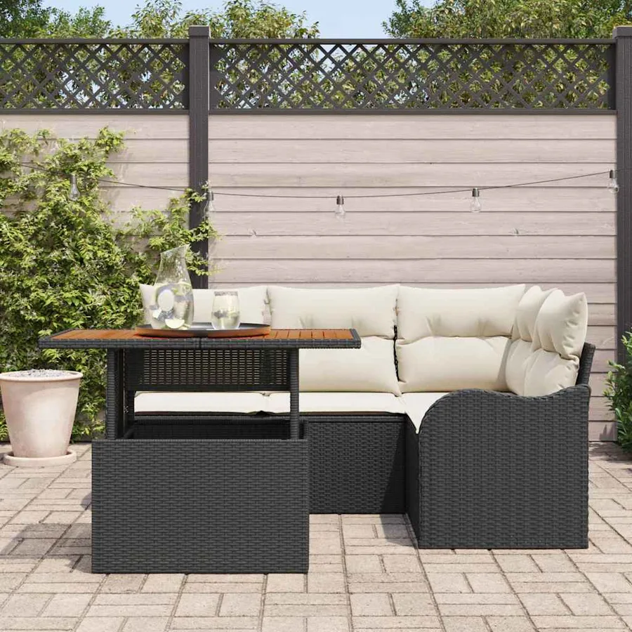 Ensemble de canapé de jardin 5 pcs Noir Poly rotin - 3