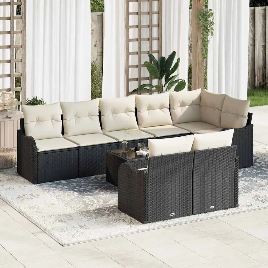 Ensemble de canapé de jardin 9 pcs Noir et blanc Poly rotin