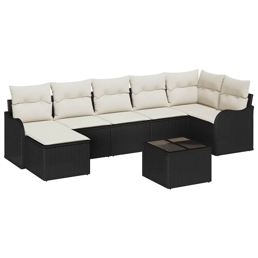 Ensemble de canapé de jardin 8 pcs Noir et blanc Poly rotin - 2