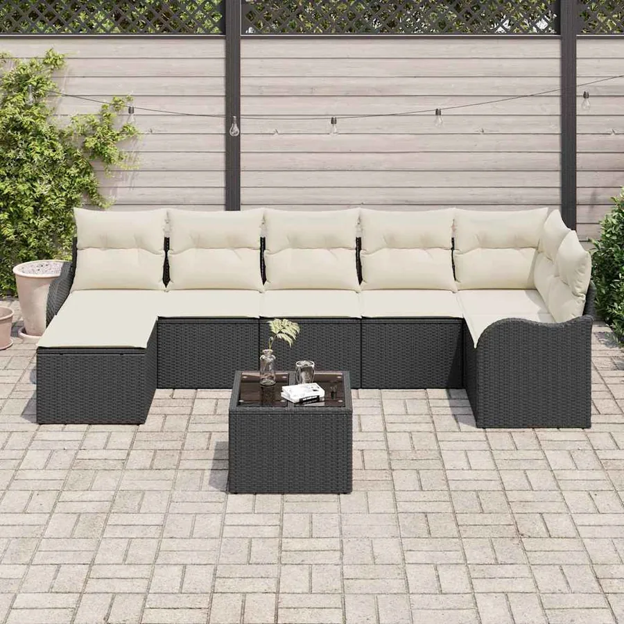 Ensemble de canapé de jardin 8 pcs Noir et blanc Poly rotin - 3
