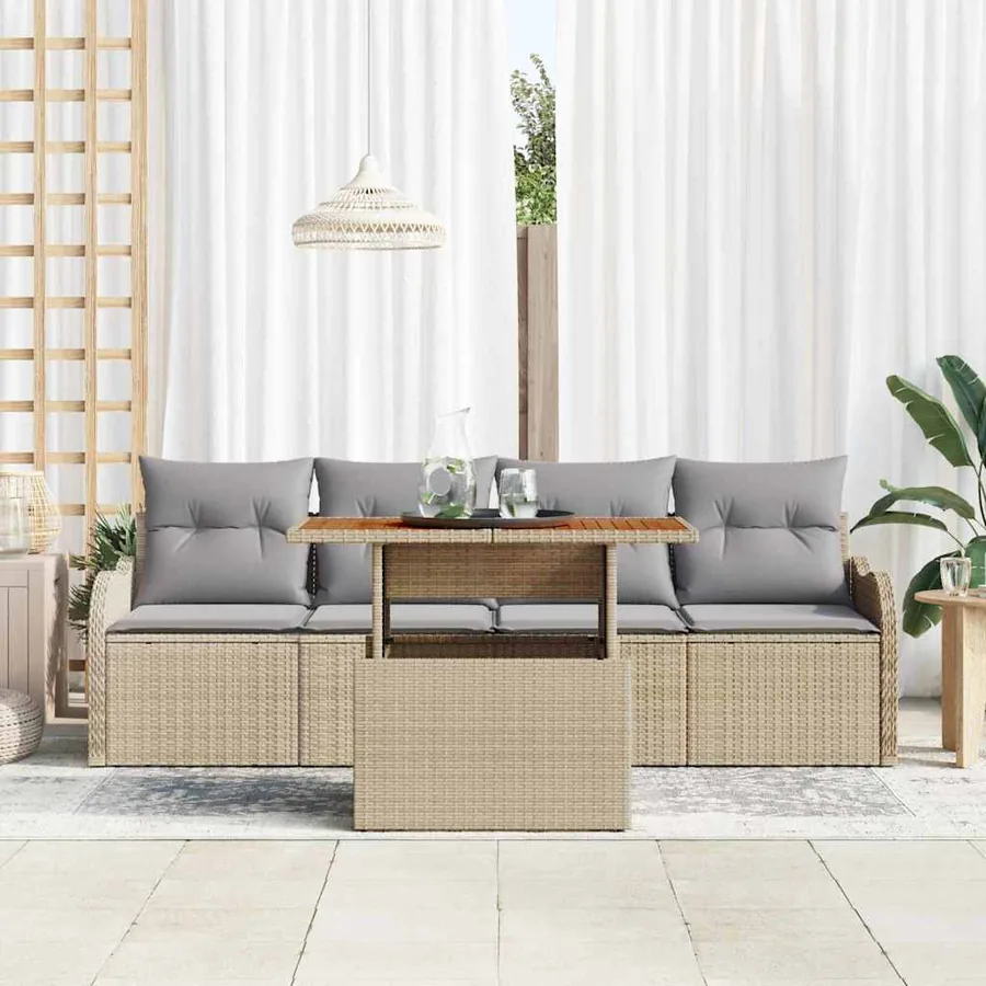 Ensemble de canapé de jardin 5 pcs Beige et Gris clair - 3