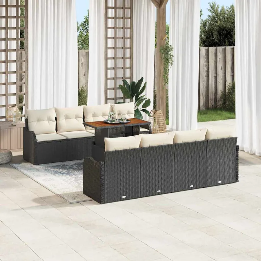 Ensemble de canapé de jardin 9 pcs Noir Poly rotin