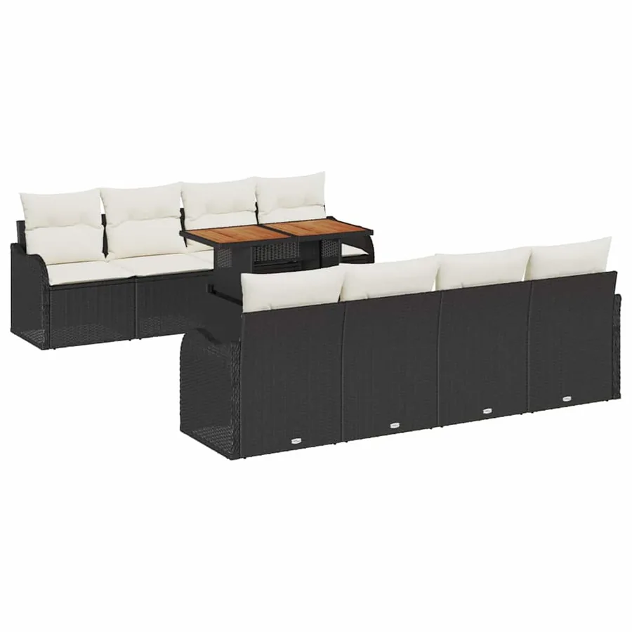 Ensemble de canapé de jardin 9 pcs Noir Poly rotin - 2