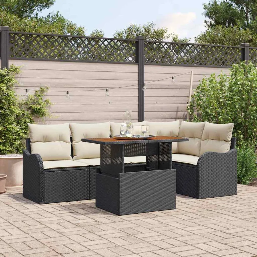 Ensemble de canapé de jardin 6 pcs Noir Poly rotin