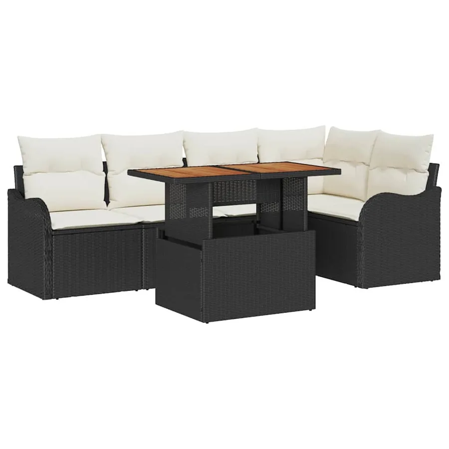 Ensemble de canapé de jardin 6 pcs Noir Poly rotin - 2