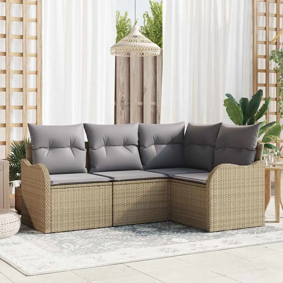 Ensemble de canapé de jardin 4 pcs Beige polyrotin