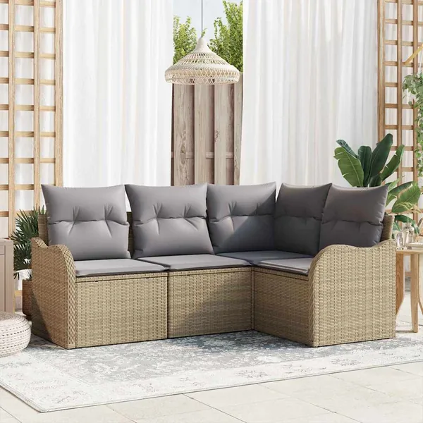 Ensemble de canapé de jardin 4 pcs Beige polyrotin