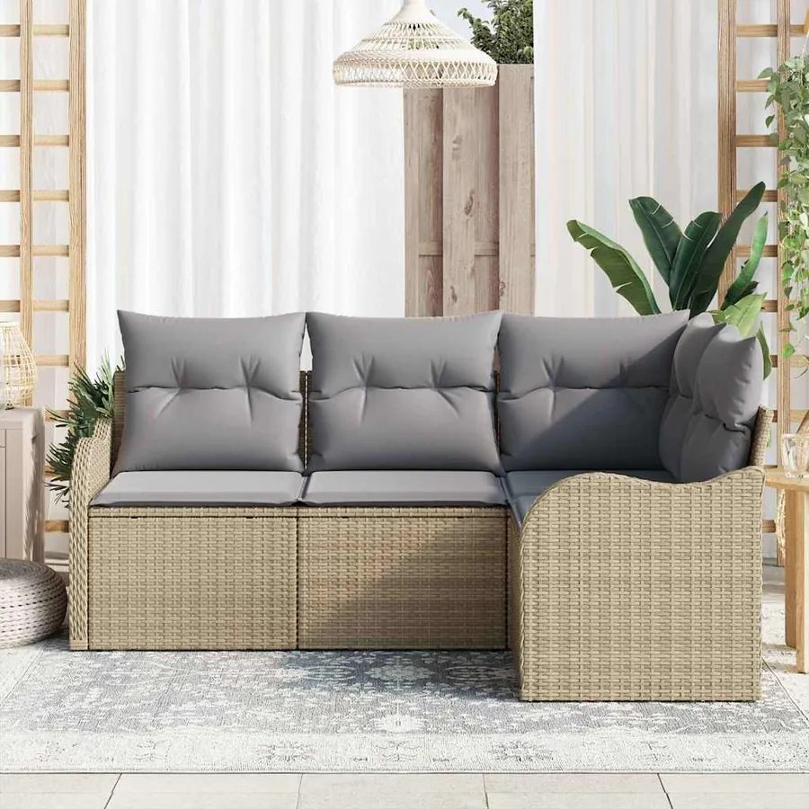 Ensemble de canapé de jardin 4 pcs Beige polyrotin - 3