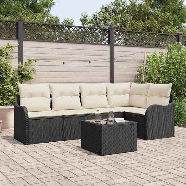 Ensemble de canapé de jardin avec stockage 6 pcs Noir polyrotin