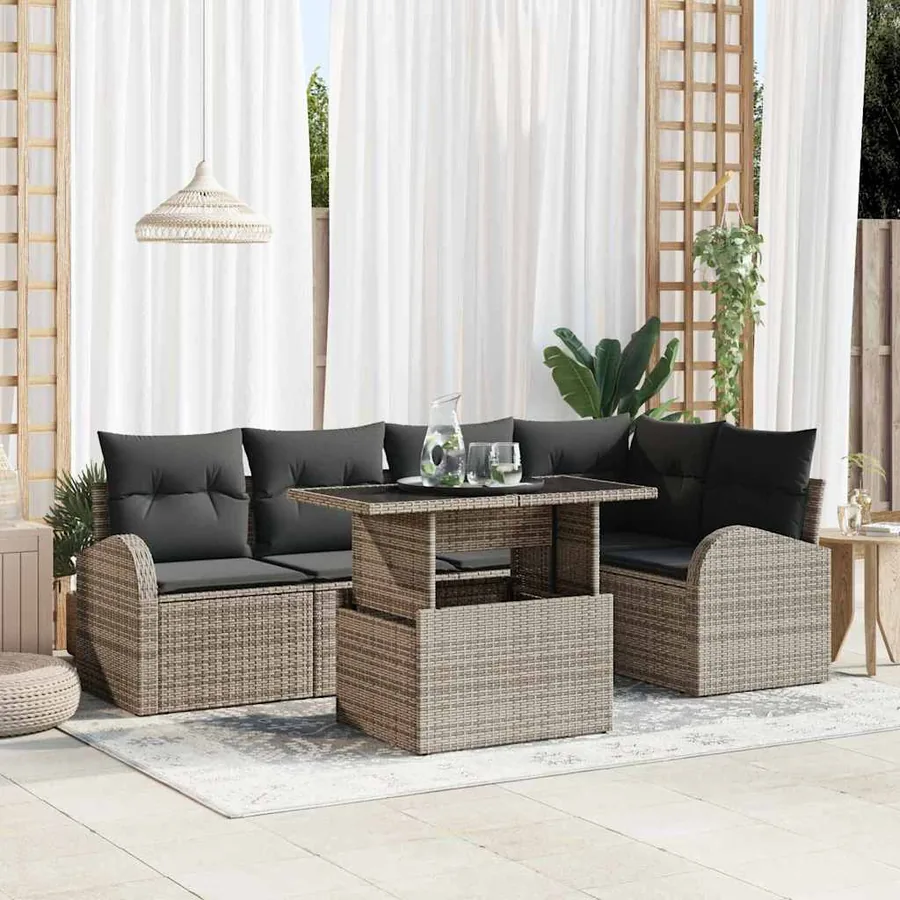 Ensemble de canapé de jardin avec coussin 6 pcs Gris Poly rotin
