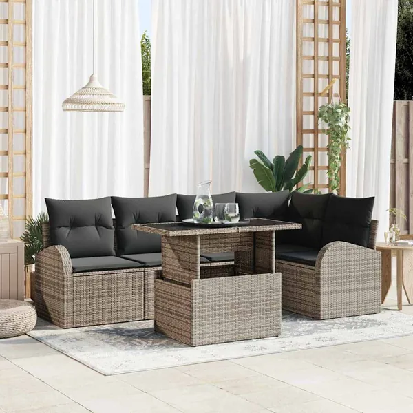 Ensemble de canapé de jardin avec coussin 6 pcs Gris Poly rotin