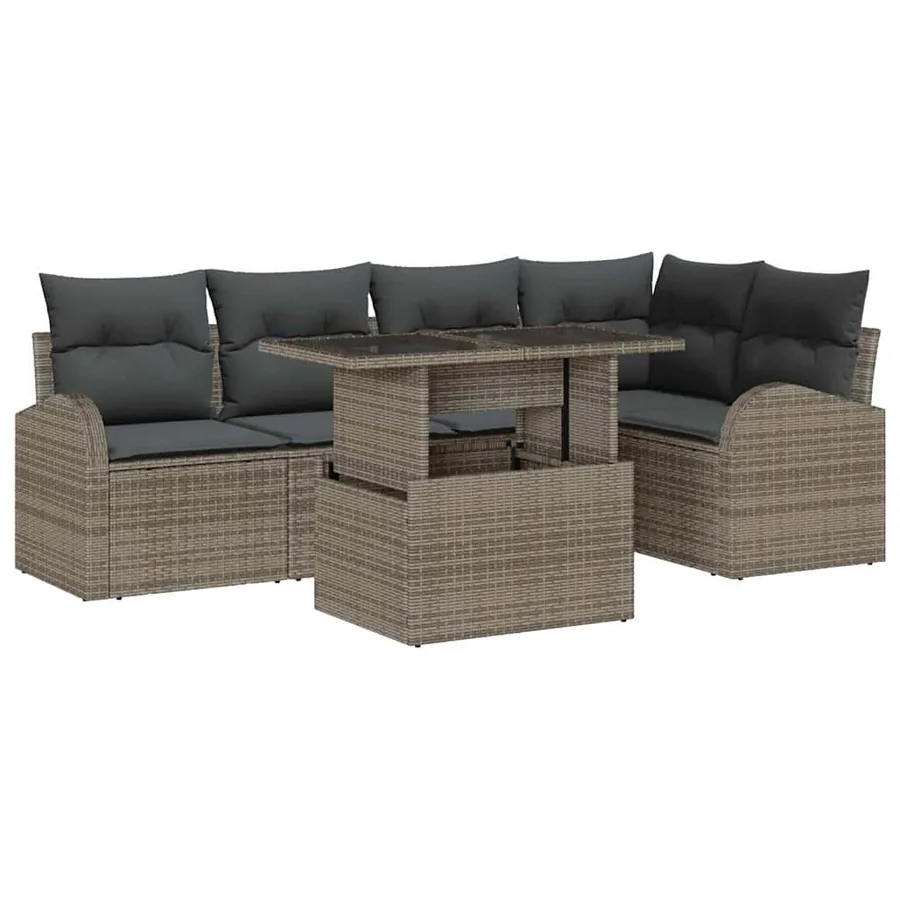 Ensemble de canapé de jardin avec coussin 6 pcs Gris Poly rotin - 2