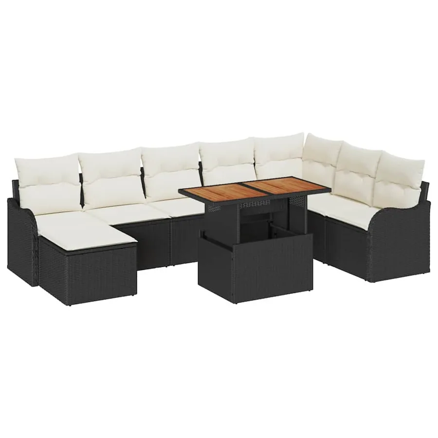 Ensemble de canapé de jardin 9 pcs Noir Poly rotin - 2