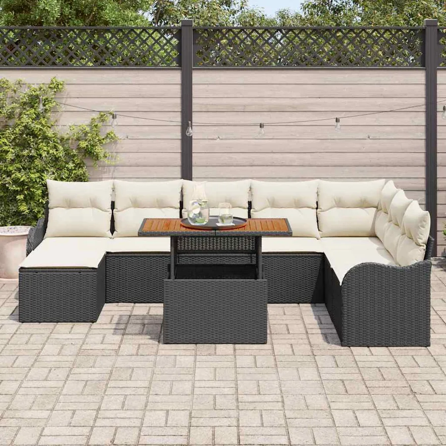 Ensemble de canapé de jardin 9 pcs Noir Poly rotin - 3