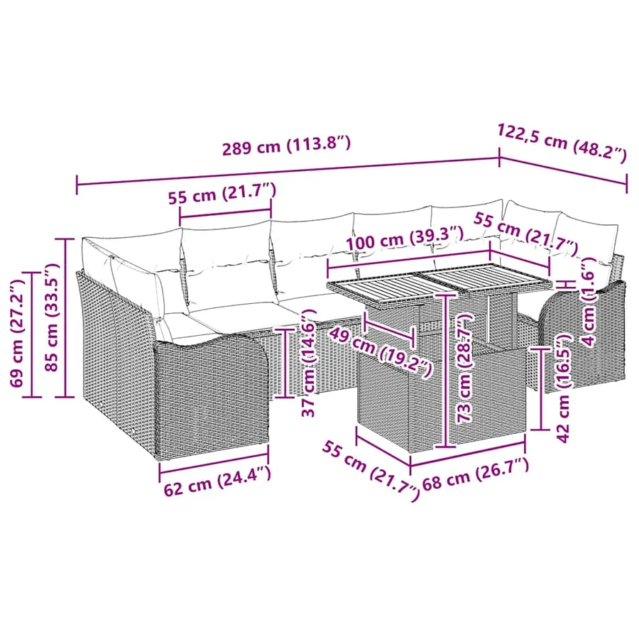Ensemble de canapé de jardin 8 pcs Noir Poly rotin - 15