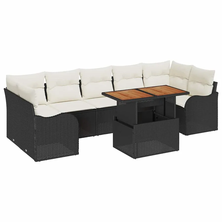 Ensemble de canapé de jardin 8 pcs Noir Poly rotin - 2