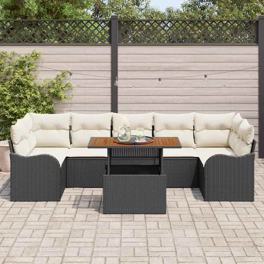 Ensemble de canapé de jardin 8 pcs Noir Poly rotin - 3