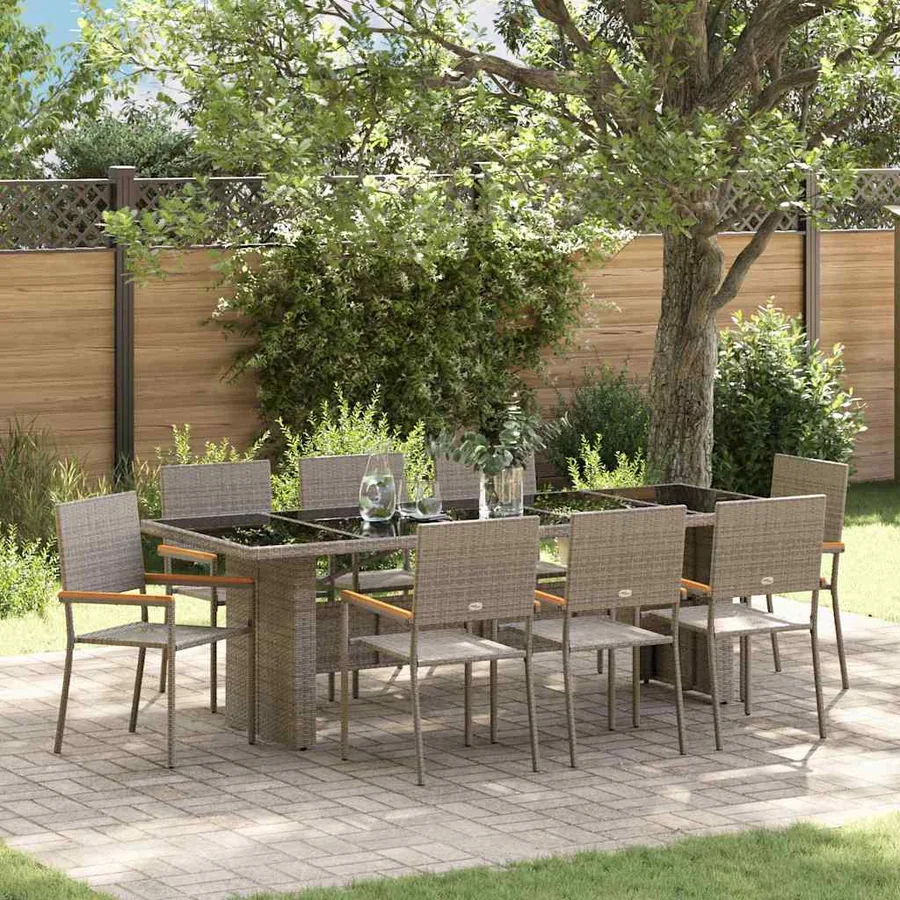 Ensemble de salle à manger pour jardin 9 pcs Gris polyrotin