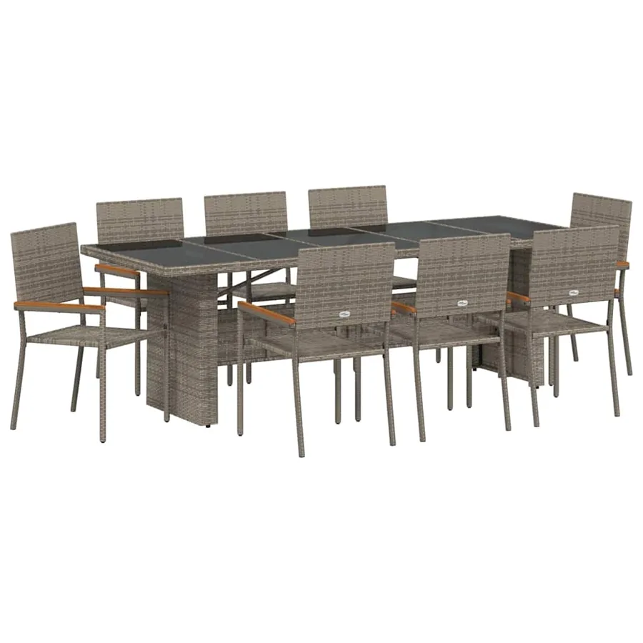 Ensemble de salle à manger pour jardin 9 pcs Gris polyrotin - 2