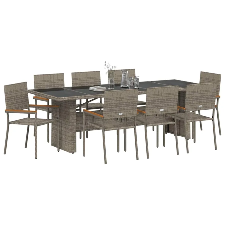 Ensemble de salle à manger pour jardin 9 pcs Gris polyrotin - 3