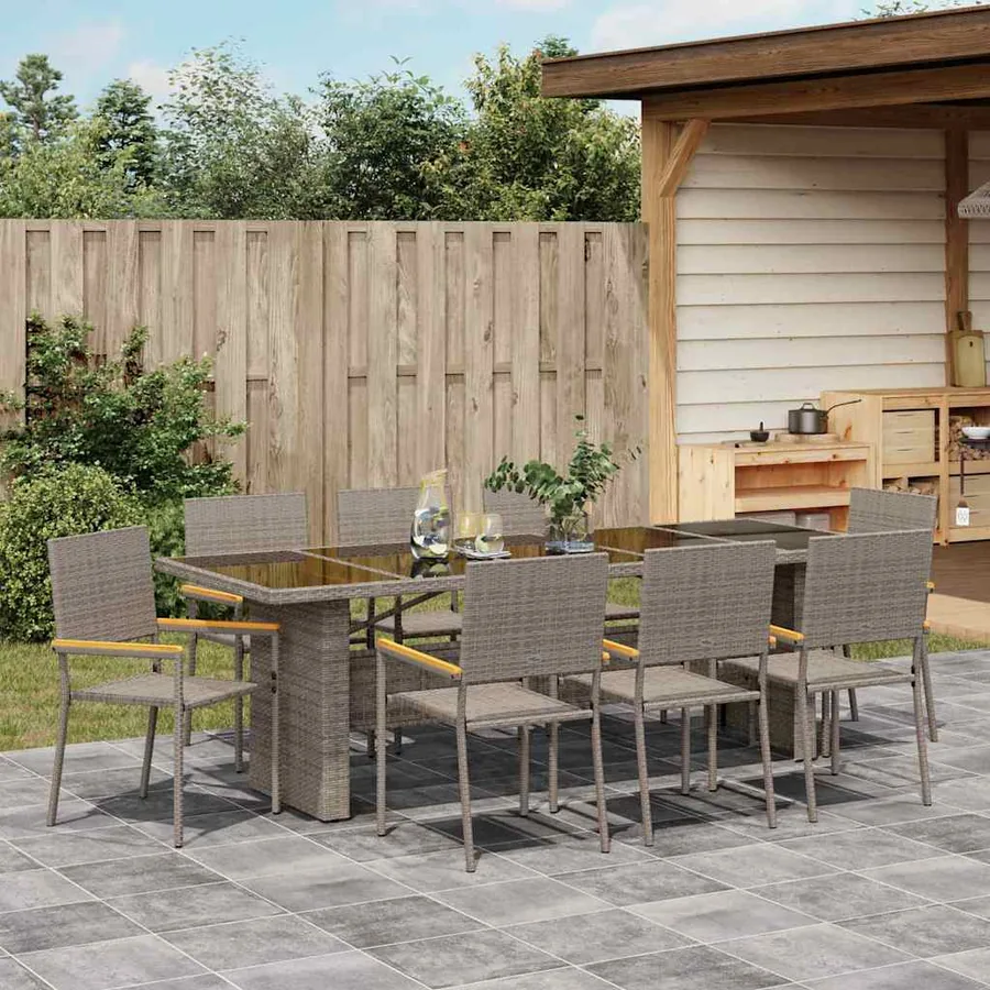 Ensemble de salle à manger pour jardin 9 pcs Gris polyrotin - 4