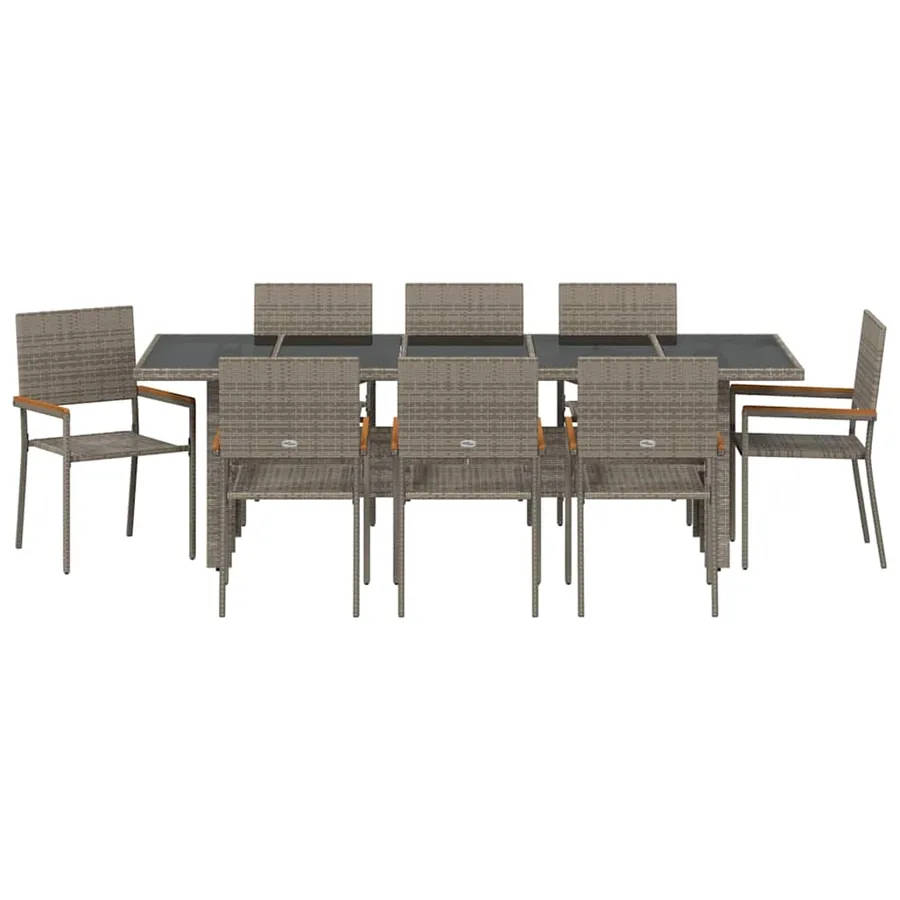Ensemble de salle à manger pour jardin 9 pcs Gris polyrotin - 7
