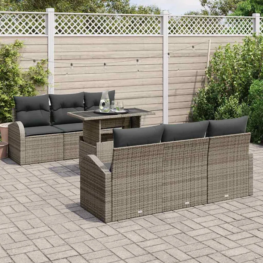 Ensemble de canapé de jardin 7 pcs Gris Poly Rattan - 3