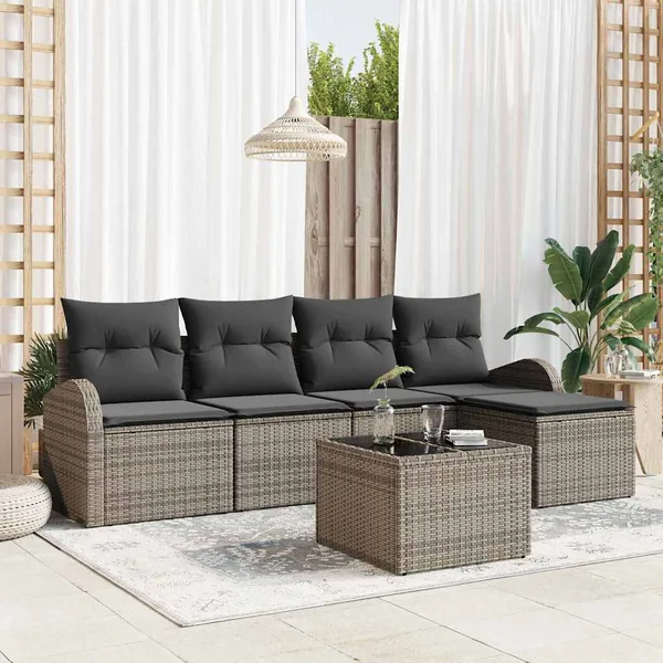 Ensemble de Canapés avec coussin 6 pcs Gris polyrotin