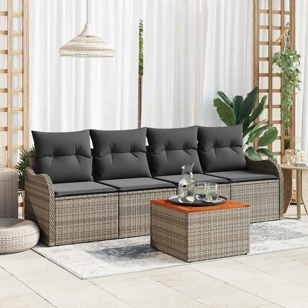 Ensemble de canapé de jardin avec stockage 5 pcs Gris polyrotin