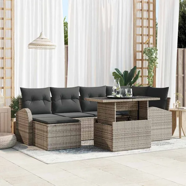 Ensemble de canapé de jardin 7 pcs Gris Poly rotin