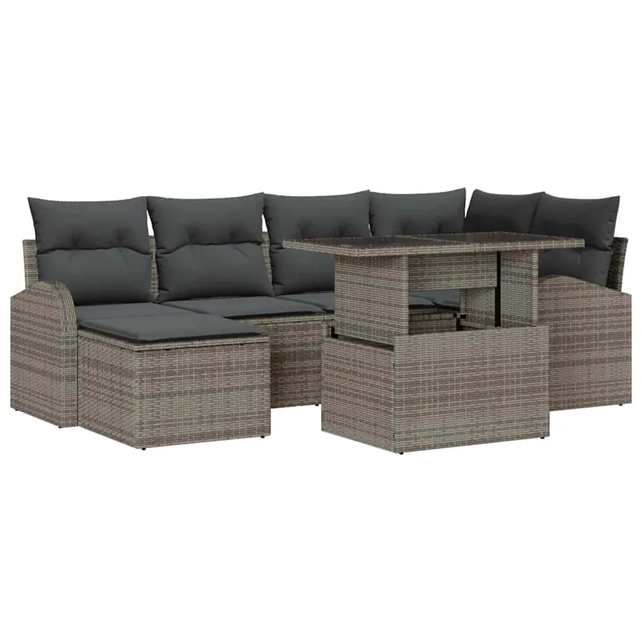 Ensemble de canapé de jardin 7 pcs Gris Poly rotin - 2