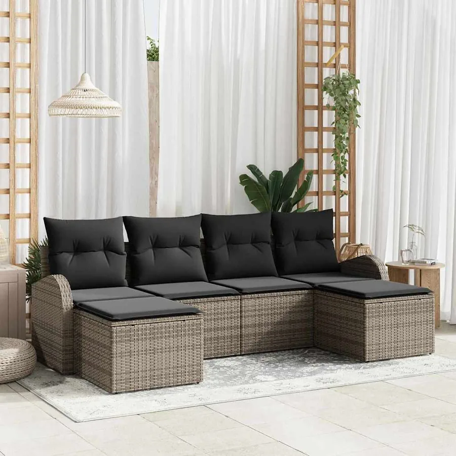 Ensemble de Canapés avec coussin 6 pcs Gris polyrotin