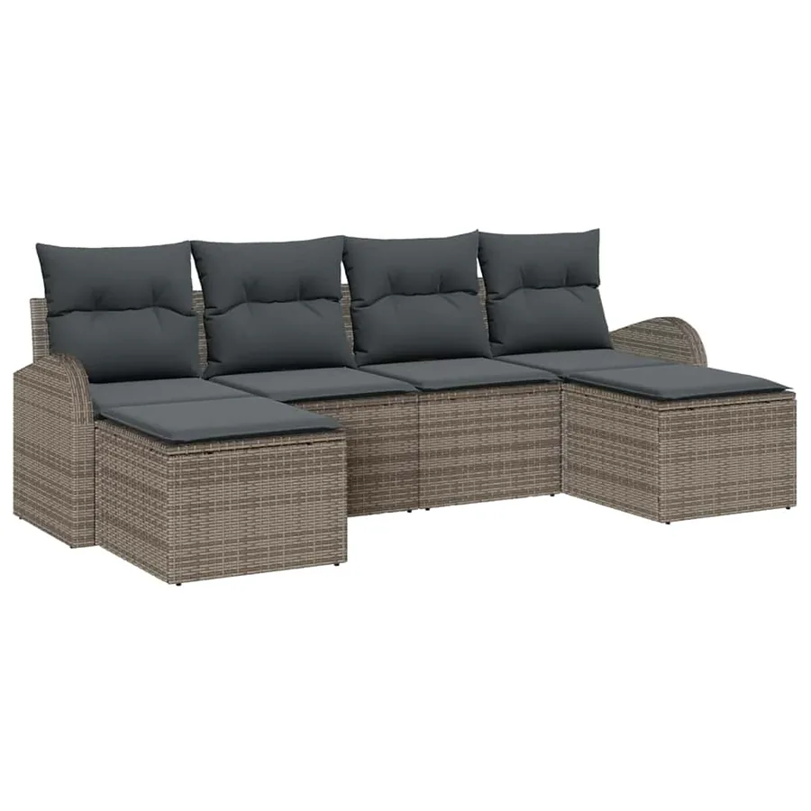 Ensemble de Canapés avec coussin 6 pcs Gris polyrotin - 2