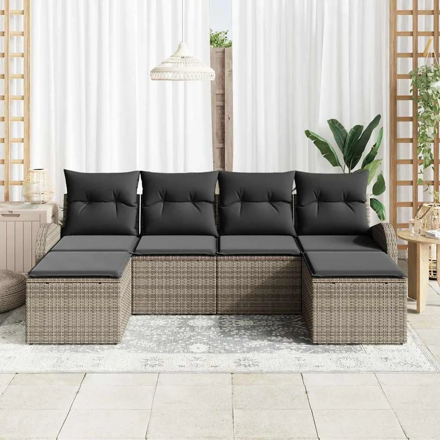 Ensemble de Canapés avec coussin 6 pcs Gris polyrotin - 3