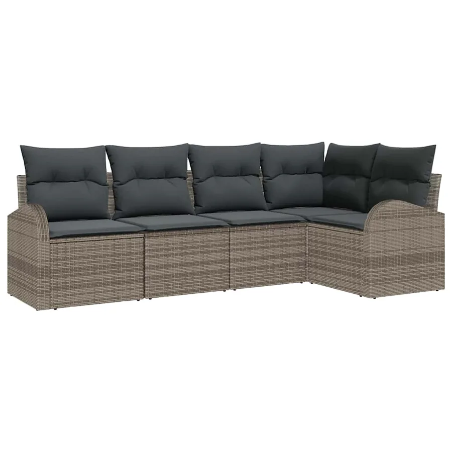 Ensemble de canapé de jardin avec coussin 5 pcs Gris polyrotin - 2