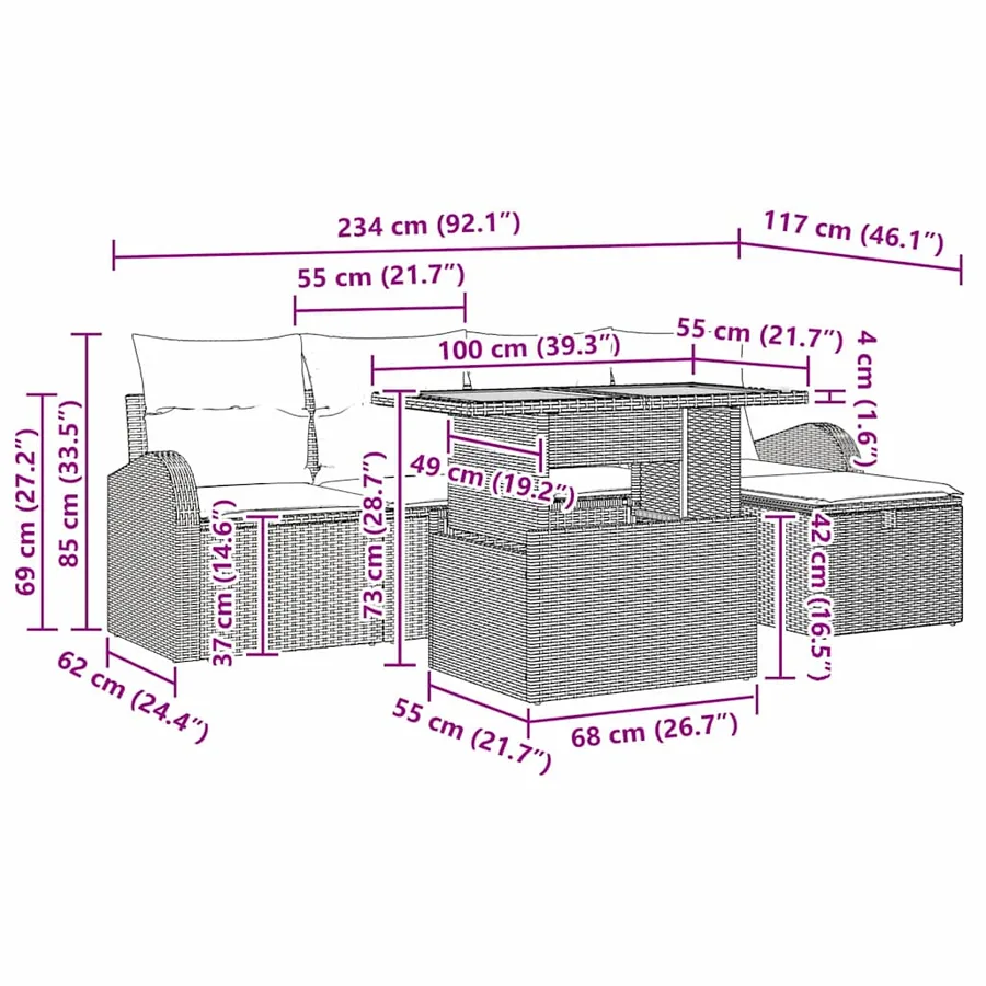 Ensemble de canapé de jardin 6 pcs Gris polyrotin - 15