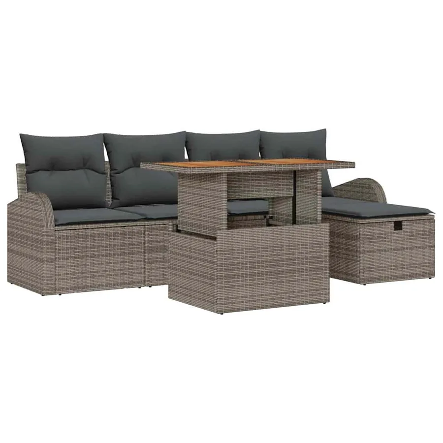 Ensemble de canapé de jardin 6 pcs Gris polyrotin - 2
