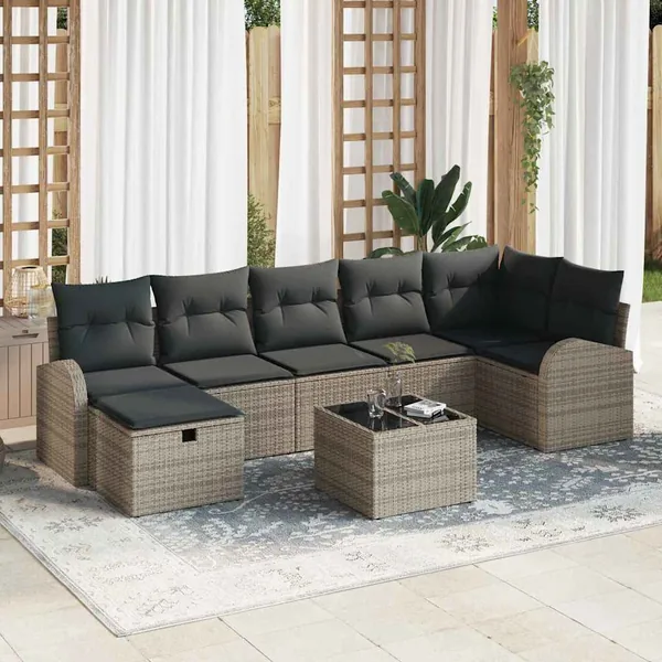 Ensemble de canapé de jardin avec coussin 8 pcs Gris Poly rotin