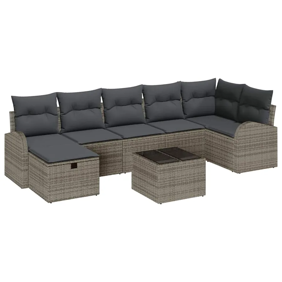 Ensemble de canapé de jardin avec coussin 8 pcs Gris Poly rotin - 2