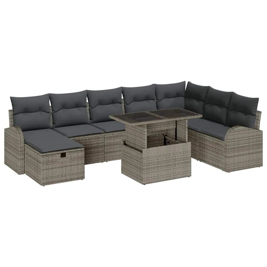 Ensemble de canapé de jardin avec coussin 9 pcs Gris Poly rotin - 2
