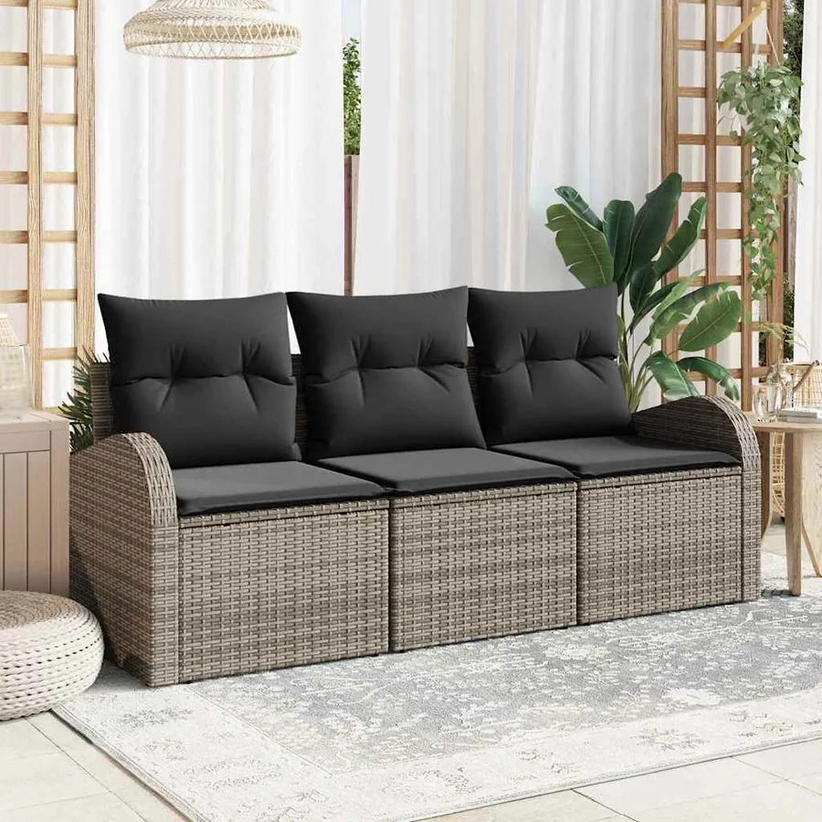 Ensemble de canapé de jardin 3 pcs Gris Poly rotin