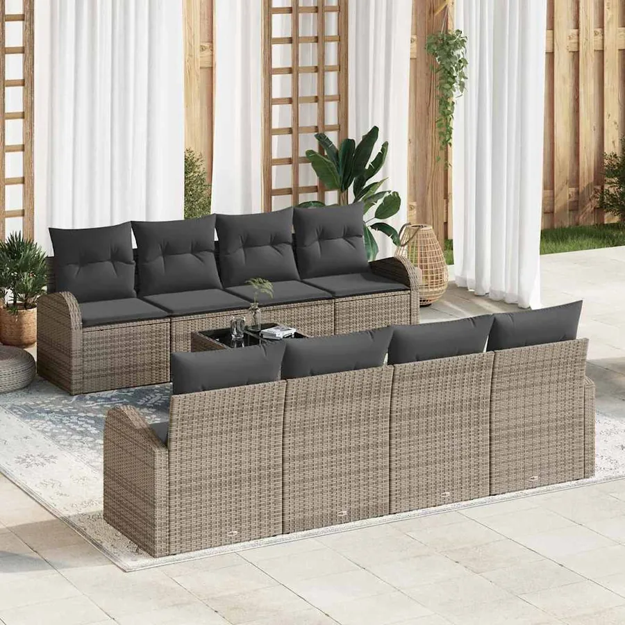Ensemble de canapé de jardin avec stockage 9 pcs Gris polyrotin