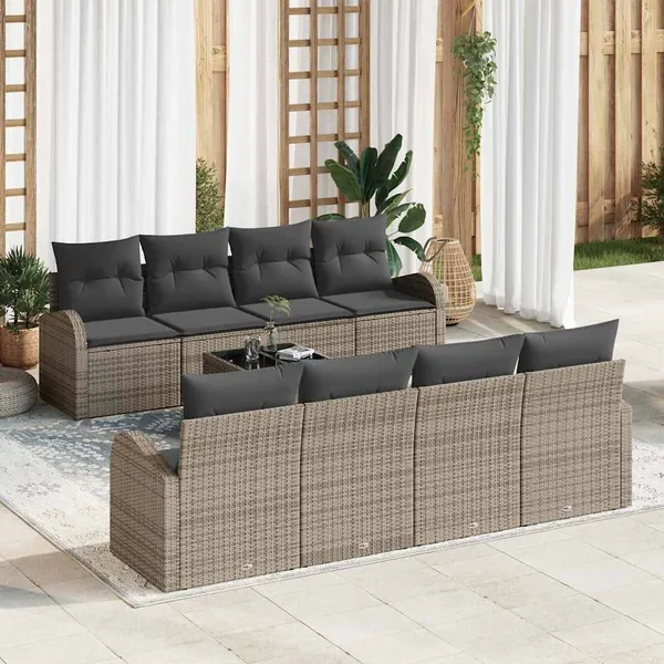 Ensemble de canapé de jardin avec stockage 9 pcs Gris polyrotin