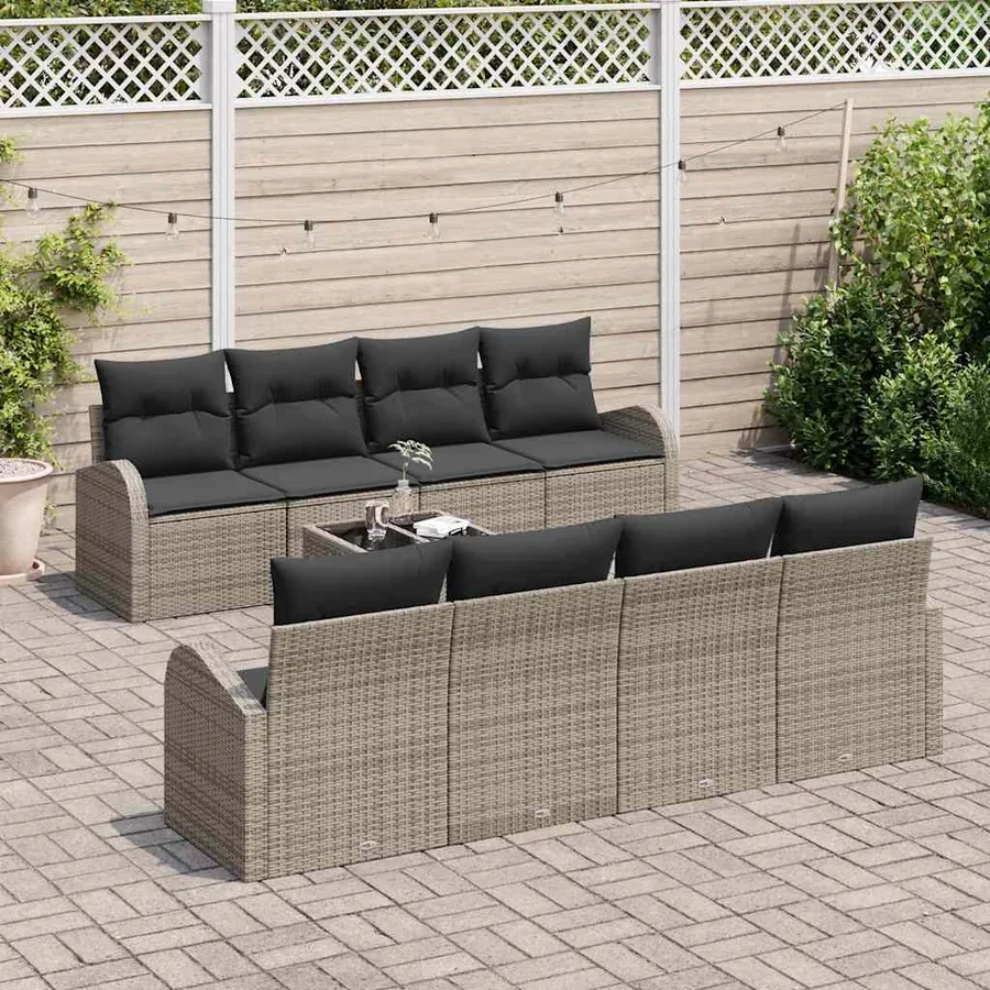 Ensemble de canapé de jardin avec stockage 9 pcs Gris polyrotin - 3