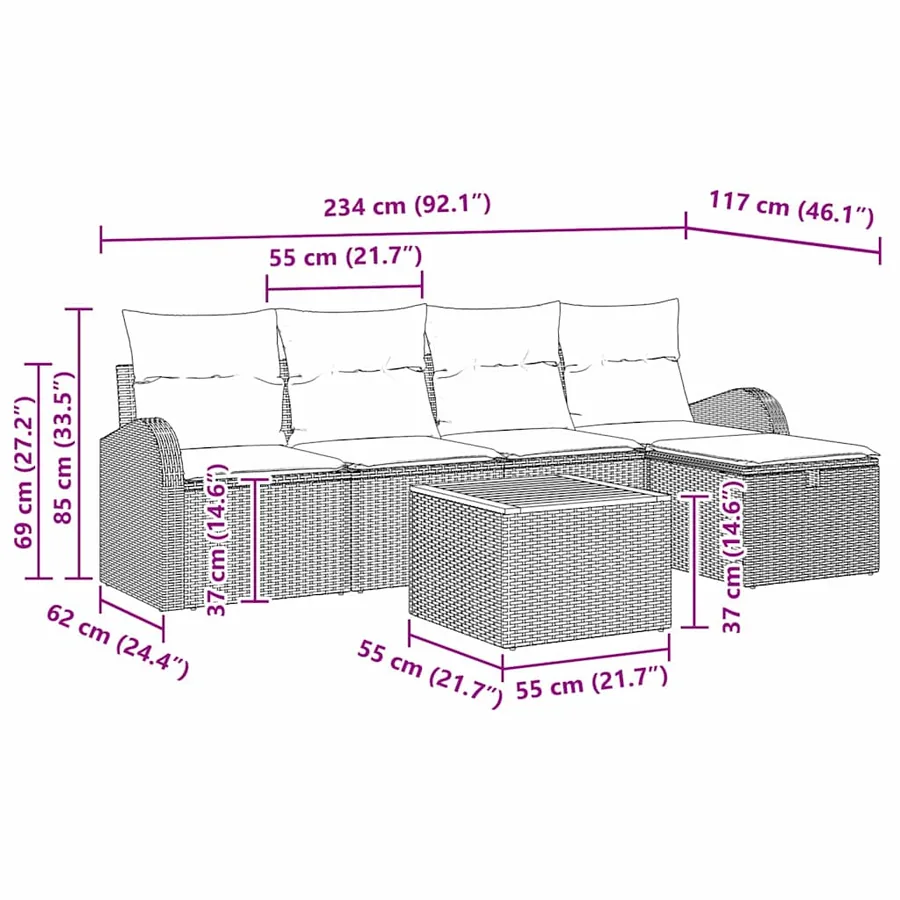 Ensemble de canapé de jardin avec coussin 6 pcs Gris Poly rotin - 12
