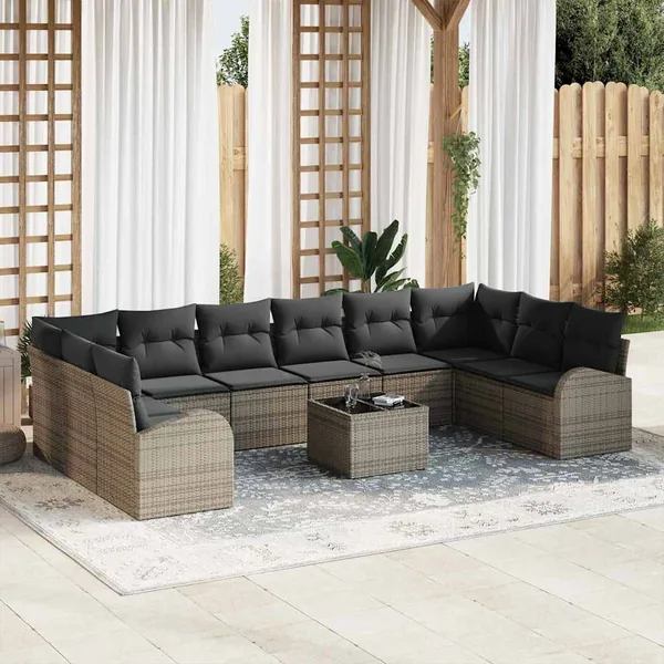 Ensemble de canapé de jardin 11 pcs Gris clair polyrotin