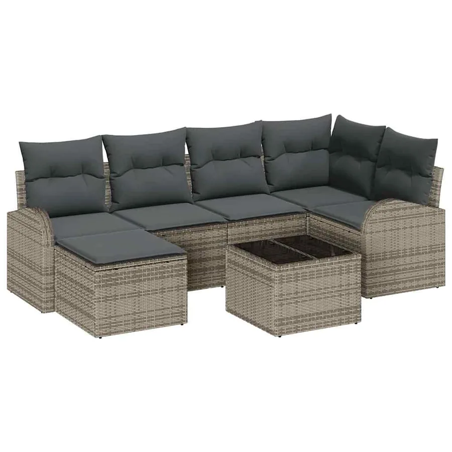 Ensemble de Canapés avec coussin 7 pcs Gris polyrotin - 2