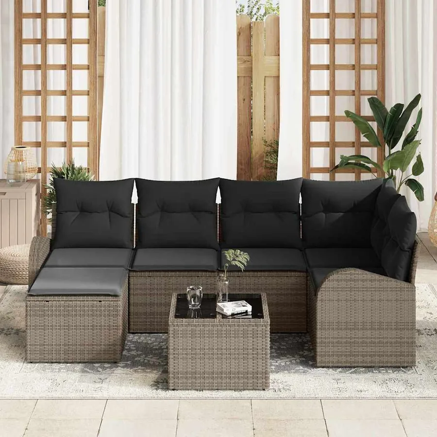 Ensemble de Canapés avec coussin 7 pcs Gris polyrotin - 3