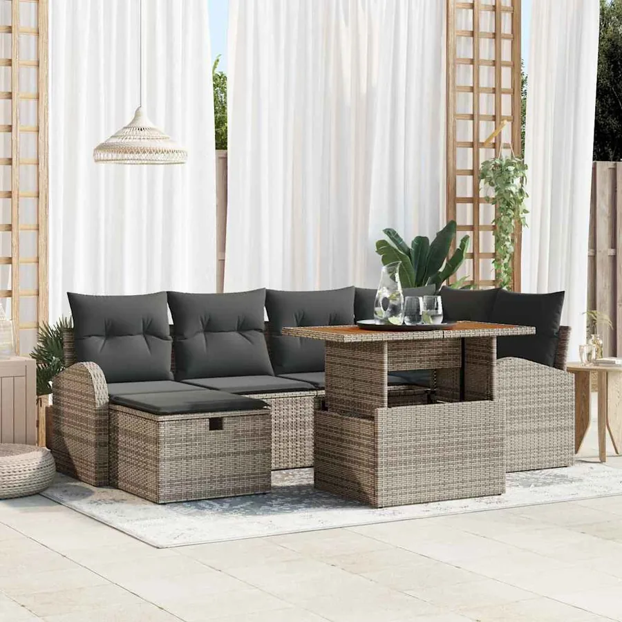 Ensemble de canapé de jardin 7 pcs Gris polyrotin
