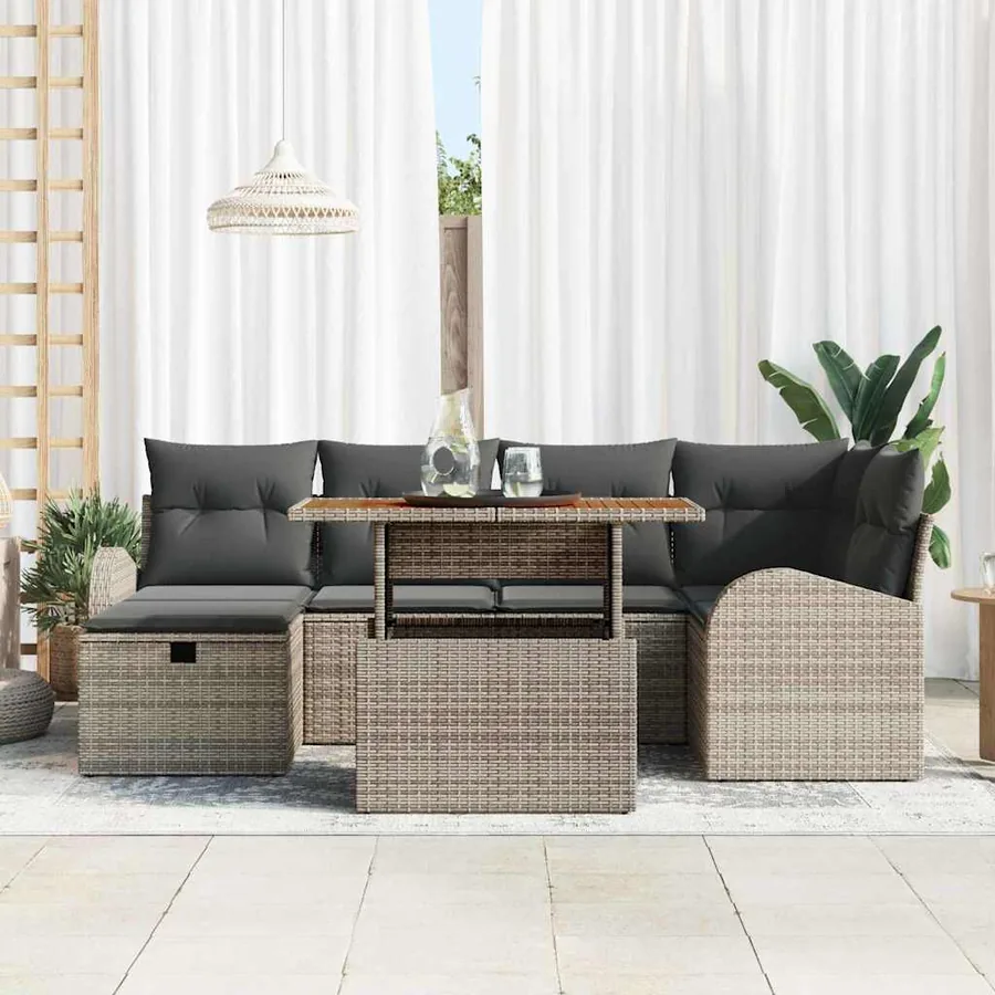 Ensemble de canapé de jardin 7 pcs Gris polyrotin - 3
